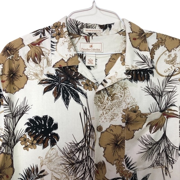 Paradise Collection Hawaiian Shirt 100% Washable Silk SZ Large Tropical Floral - Picture 3 of 7